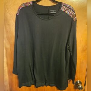 Lane Bryant Sequined Shoulder Black Long Sleeve Shirt Size 18/20